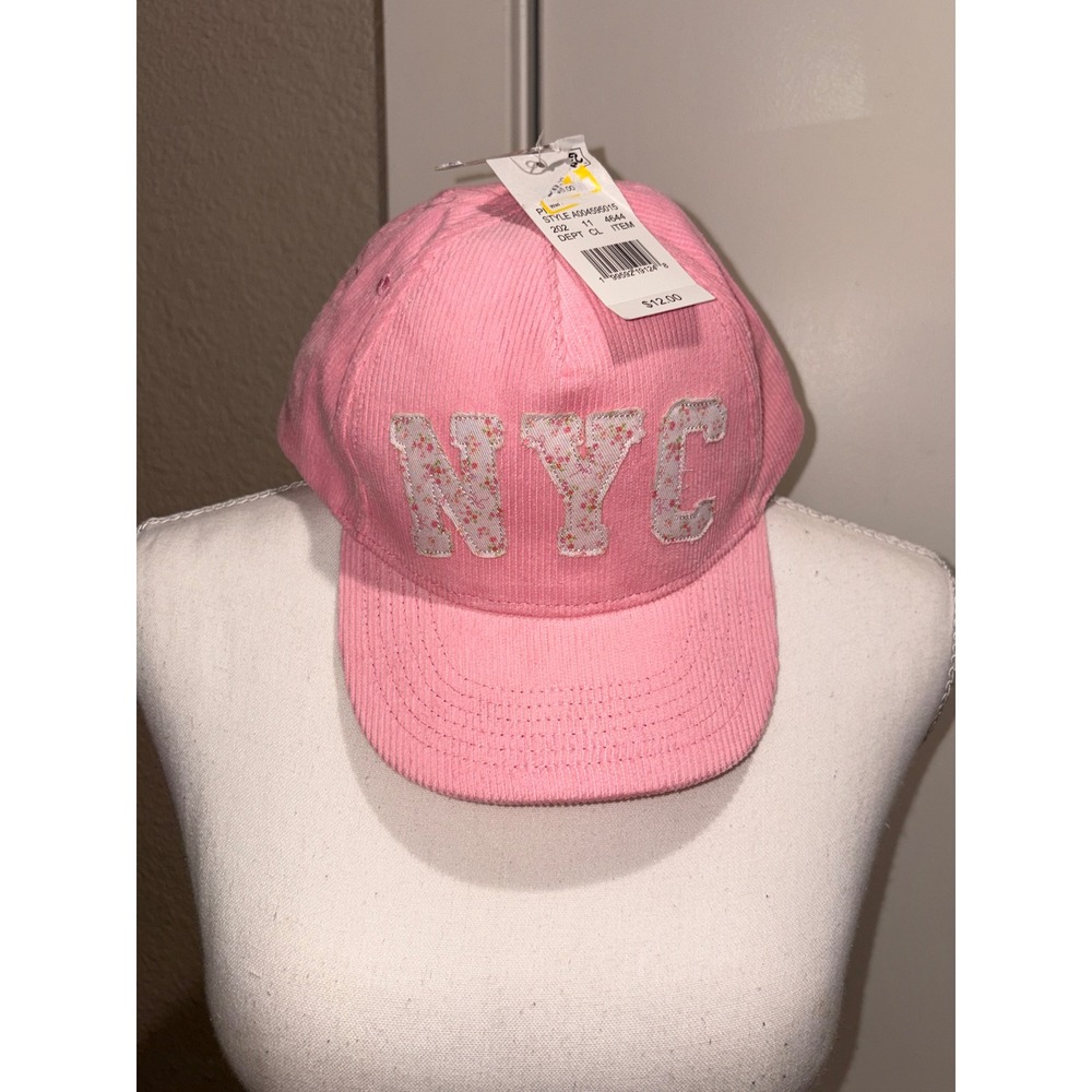Kids Pink Corduroy NYC Floral Applique Baseball Cap Snapback Hat